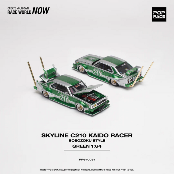 Pop Race - Skyline C210 Kaido Racer "Bosozuku Style" - Silver / Green *Pre-Order*