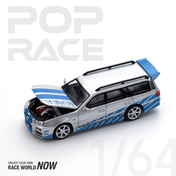 Pop Race - Nissan Stagea R34 - Silver & Blue *Pre-Order*