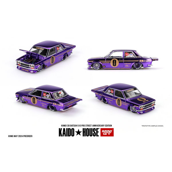 Kaido House x Mini GT - Datsun 510 Pro Street Anniversary Edition – Purple *Sealed, Possibility of a Chase - Pre-Order*