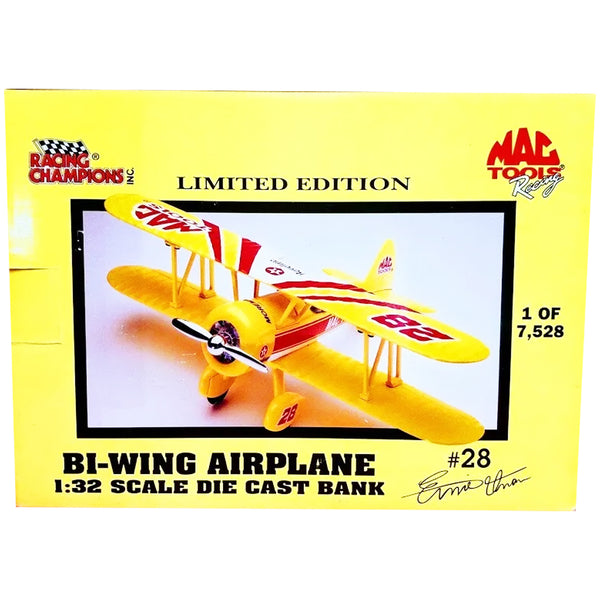 Racing Champions - Bi-Wing Airplane Die Cast Bank - Mac Tools Racing Series *1/32 Scale*