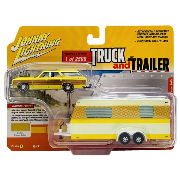 Johnny Lightning - 1973 Chevy Caprice Wagon With Camper Trailer - 2020 Truck And Trailer Series