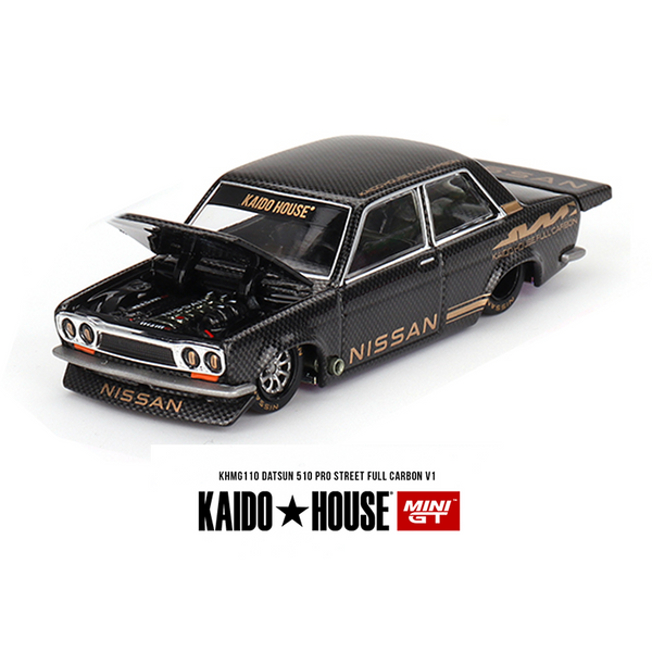 Kaido House x Mini GT - Datsun 510 Pro Street Full Carbon V1 - Black Carbon *Sealed, Possibility of a Chase - Pre-Order*